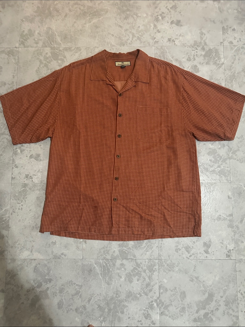 Tommy Bahama Burnt Orange Checked Short-Sleeve Button-Down Shirt